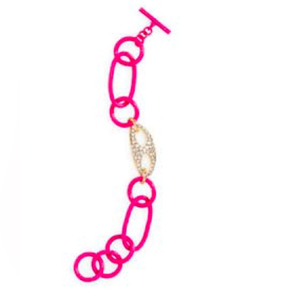 Toggle enameled hot pink link pave bracelet